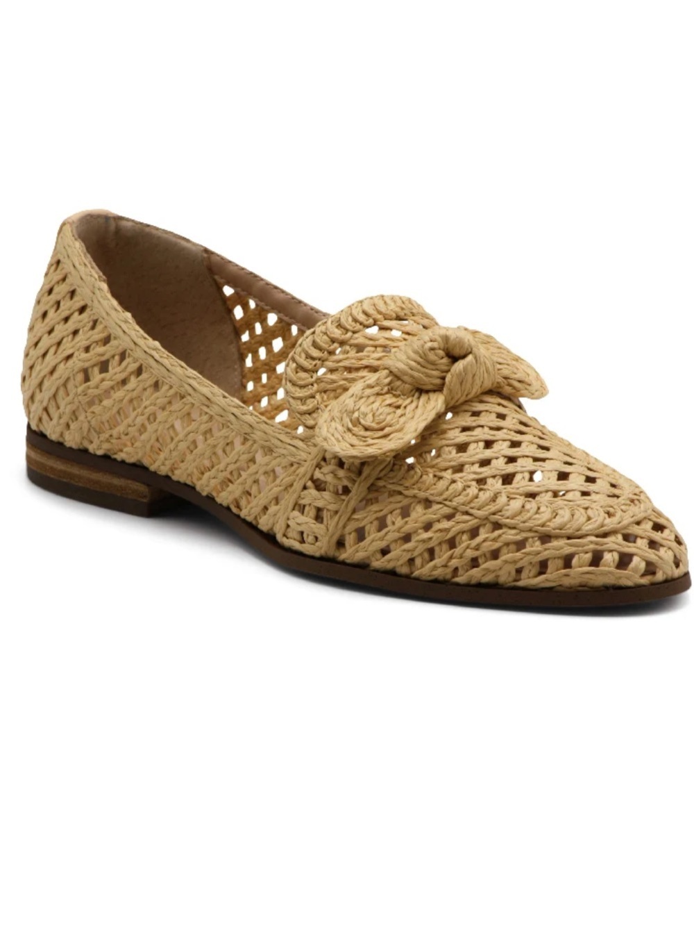 NEW Charles David Finite Flat Woven Raffia Bow Loafer - Natural Size 7